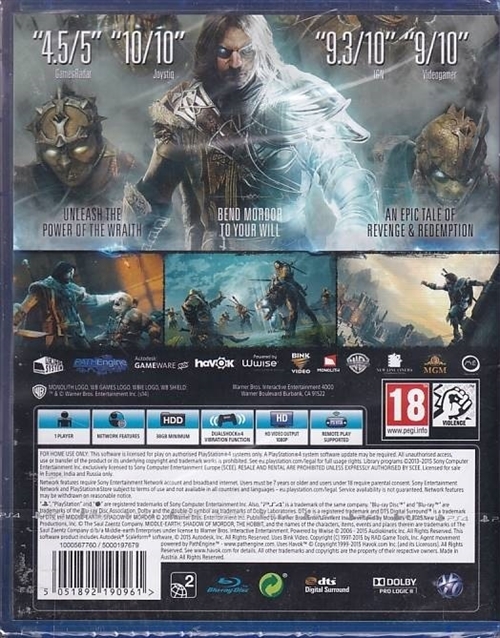 Middle Earth Shadow of Mordor Game of the Year Edition - PS4 (AA Grade) (Genbrug)